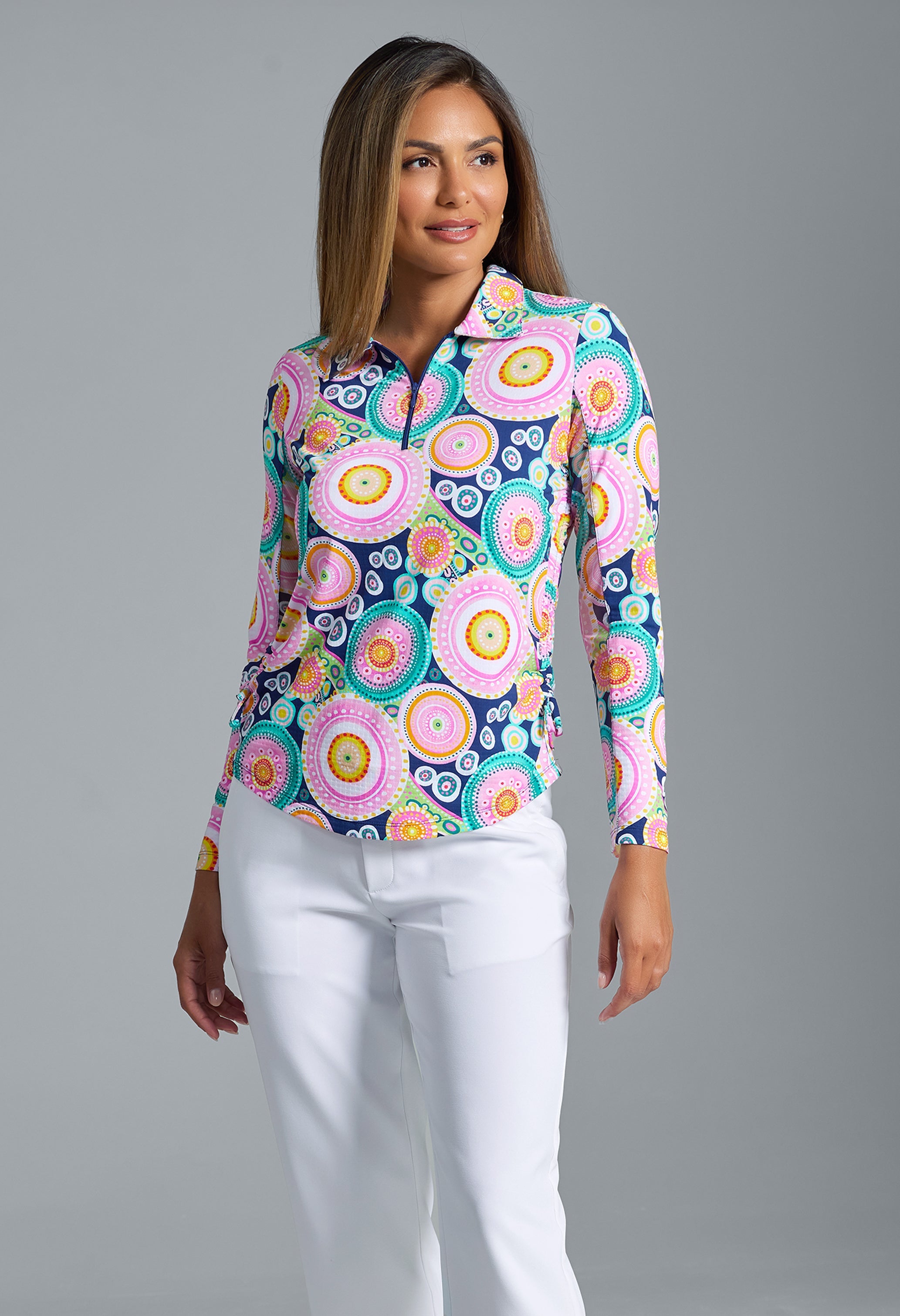 Leona Print Adjustable Length Long Sleeve Polo – 48933